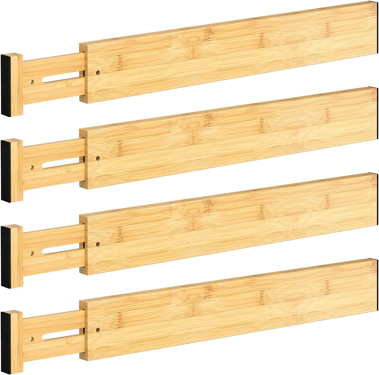 Drawer Divider, 4 PCS Bamboo Drawer Dividers Organizers, Adjustable Drawer Divid