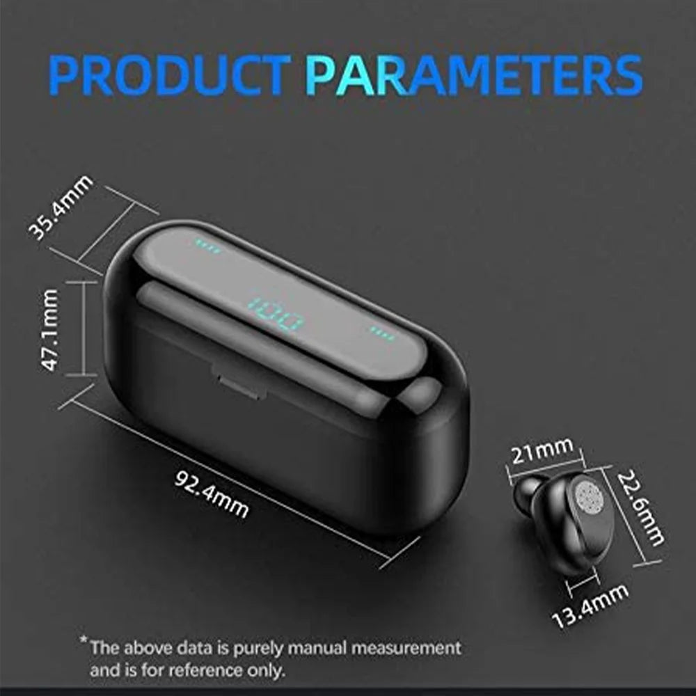 Bluetooth 5.0 True Wireless Earbuds with Smart LED Display Charging Case, Touch Control, Built-in Microphone, 120 Hours Playtime, Noise Cancelling Headset for Sports
