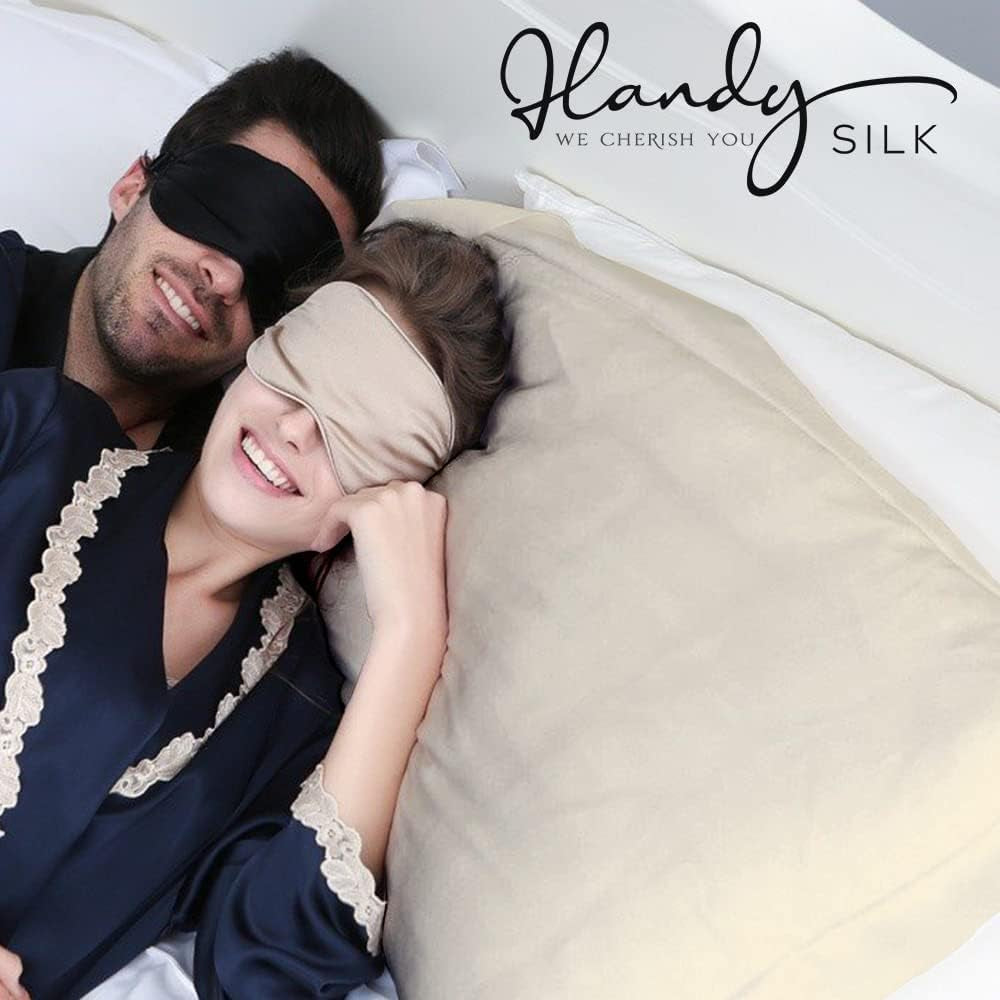 HANDYSILK Standard Silk Pillowcase for Hair and Skin, 19 Momme 100% Pure Mulberry Silk Pillowcase and Silk Sleep Mask Set, Ultra Soft Breathable Smooth, Both Sided Pillow Cover