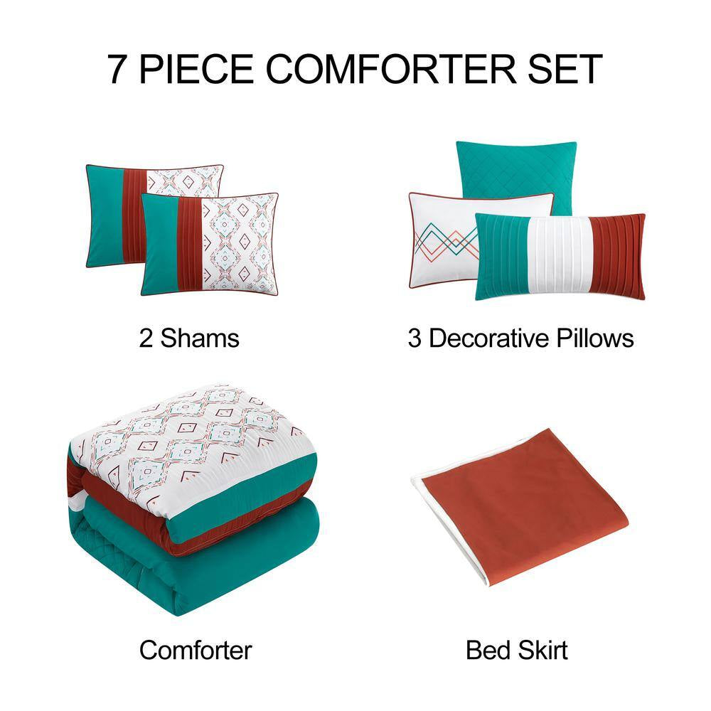 7-Piece Multi-Colored Patchwork Polyester King Comforter Set Luxury Bed in a Bag