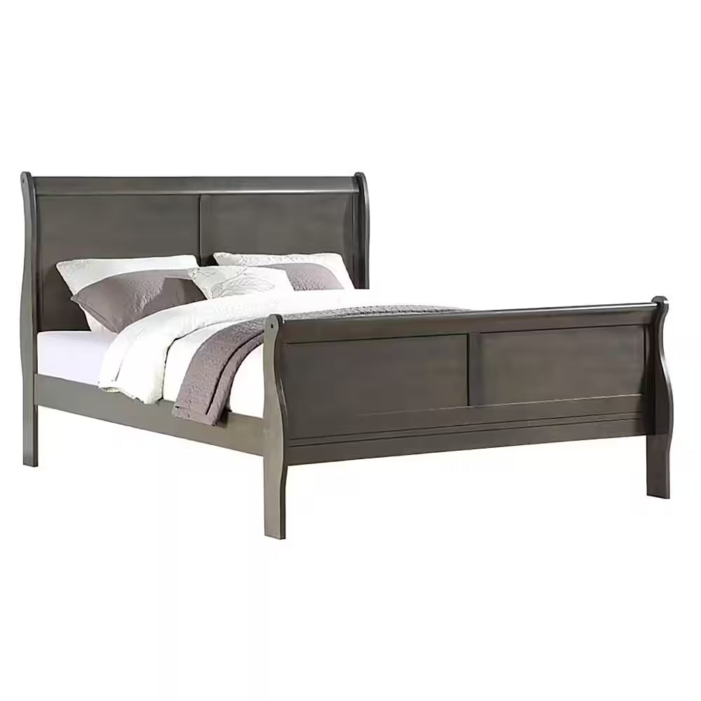 Louis Philippe Gray Wood Frame King Panel Bed with Low Profile Footboard