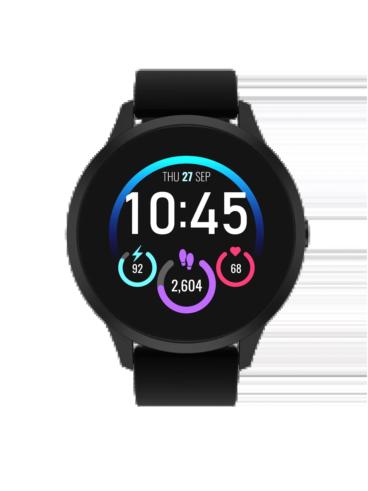 Elite 3 Unisex Adult Round Smartwatch with Black Silicone Strap