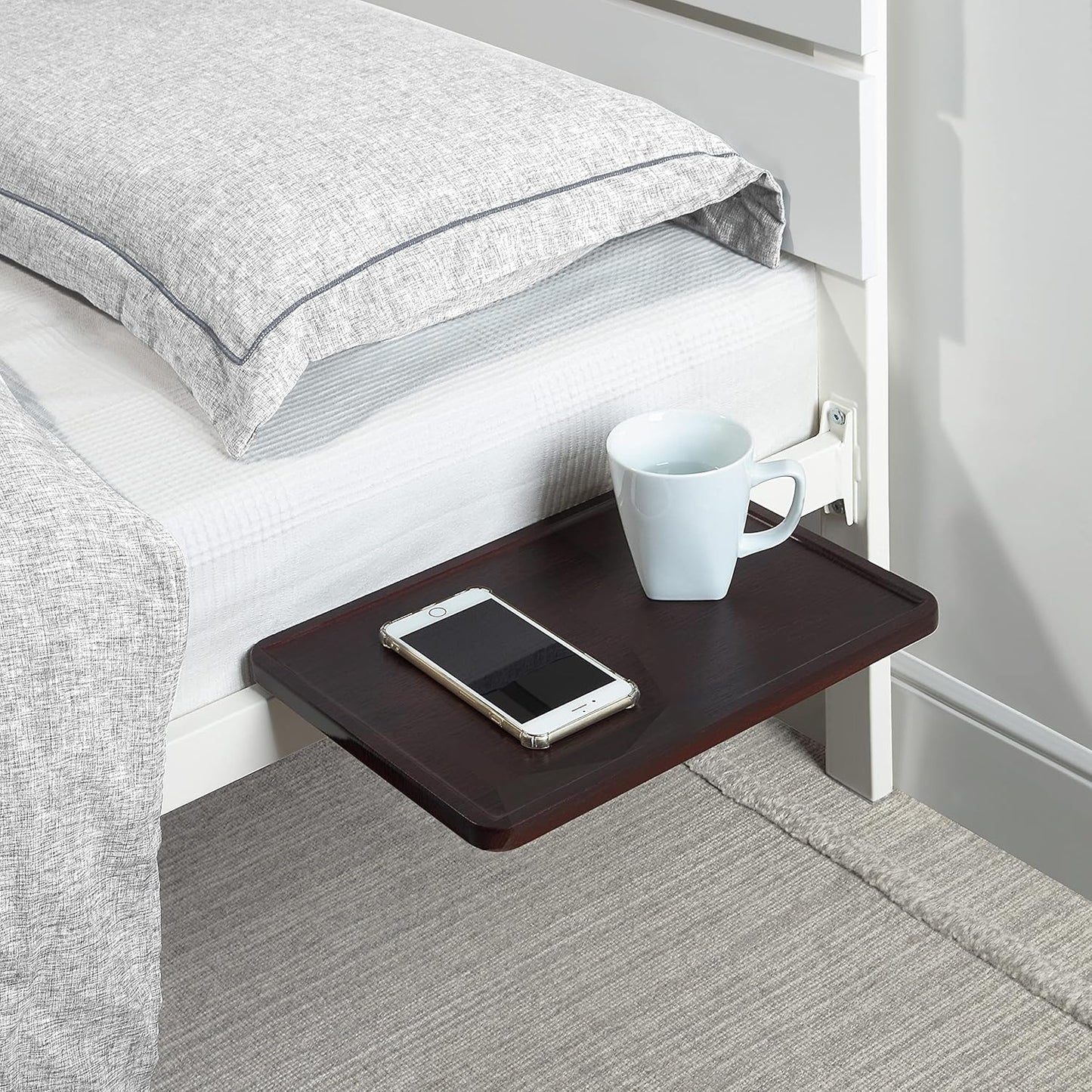 Clamp-On Bedside Shelf and Office Divider for Bunk Beds and Lofts - Standard Size (13.78" x 9.84" x 2.21", Dark Oak)
