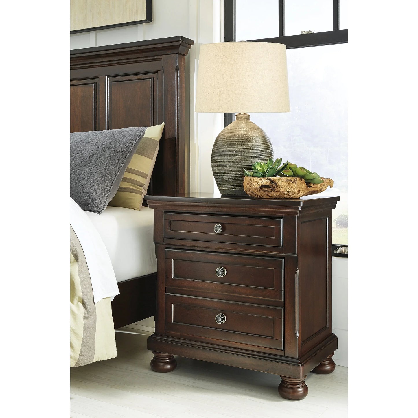 Ashley Porter Classic Nightstand with Dovetail Joinery and Ball-Bearing Slides, Dark Brown Finish, 2 Drawers