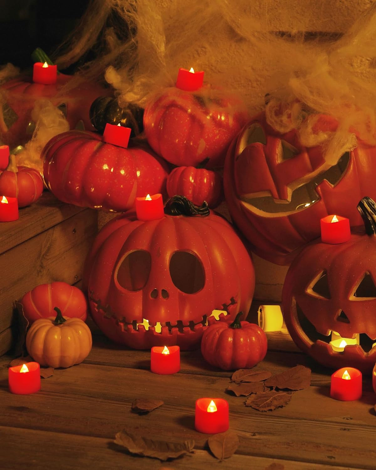Red Battery-Operated Tea Light Candles, 200+ Hour Flameless Flickering LED Tealights for Events and Celebrations, 24-Pack