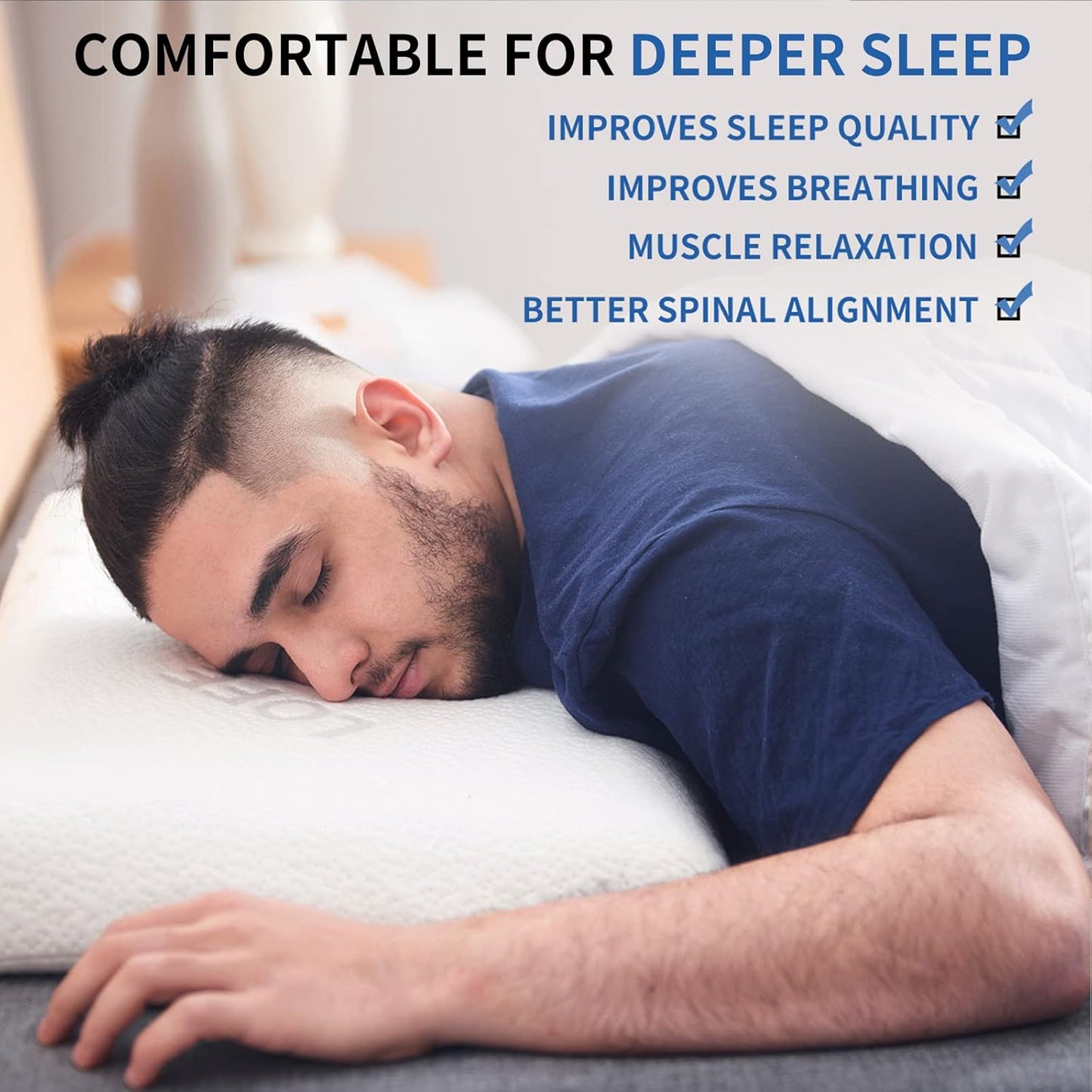 2.5-Inch Thin Memory Foam Pillow for Stomach Sleepers - King Size Hypoallergenic Flat Pillow with Dual Pillowcases for Enhanced Spinal Support and Breathing Comfort