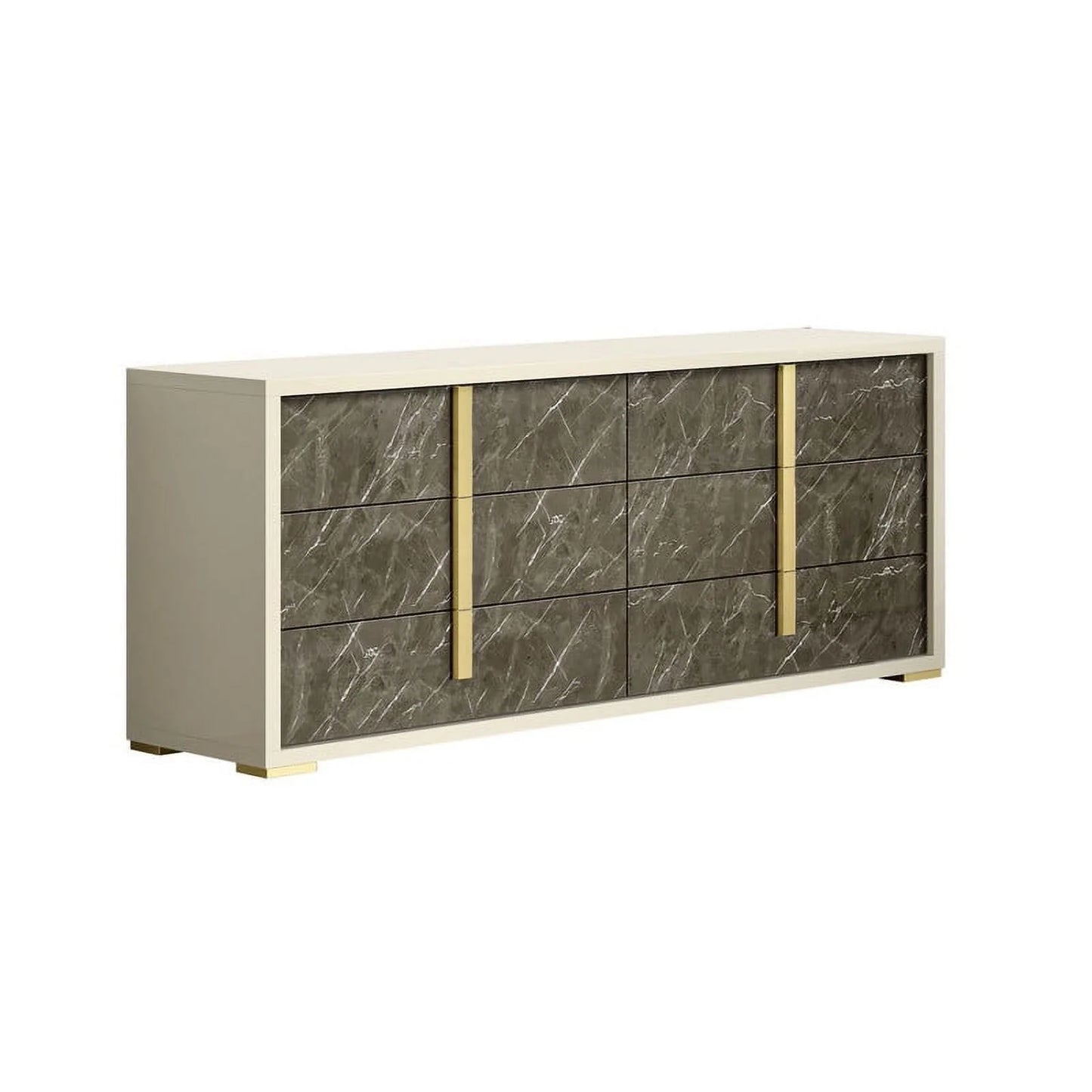 Sonia Premium King Size 5-Piece Bedroom Set in Pearl Lacquer and Gold