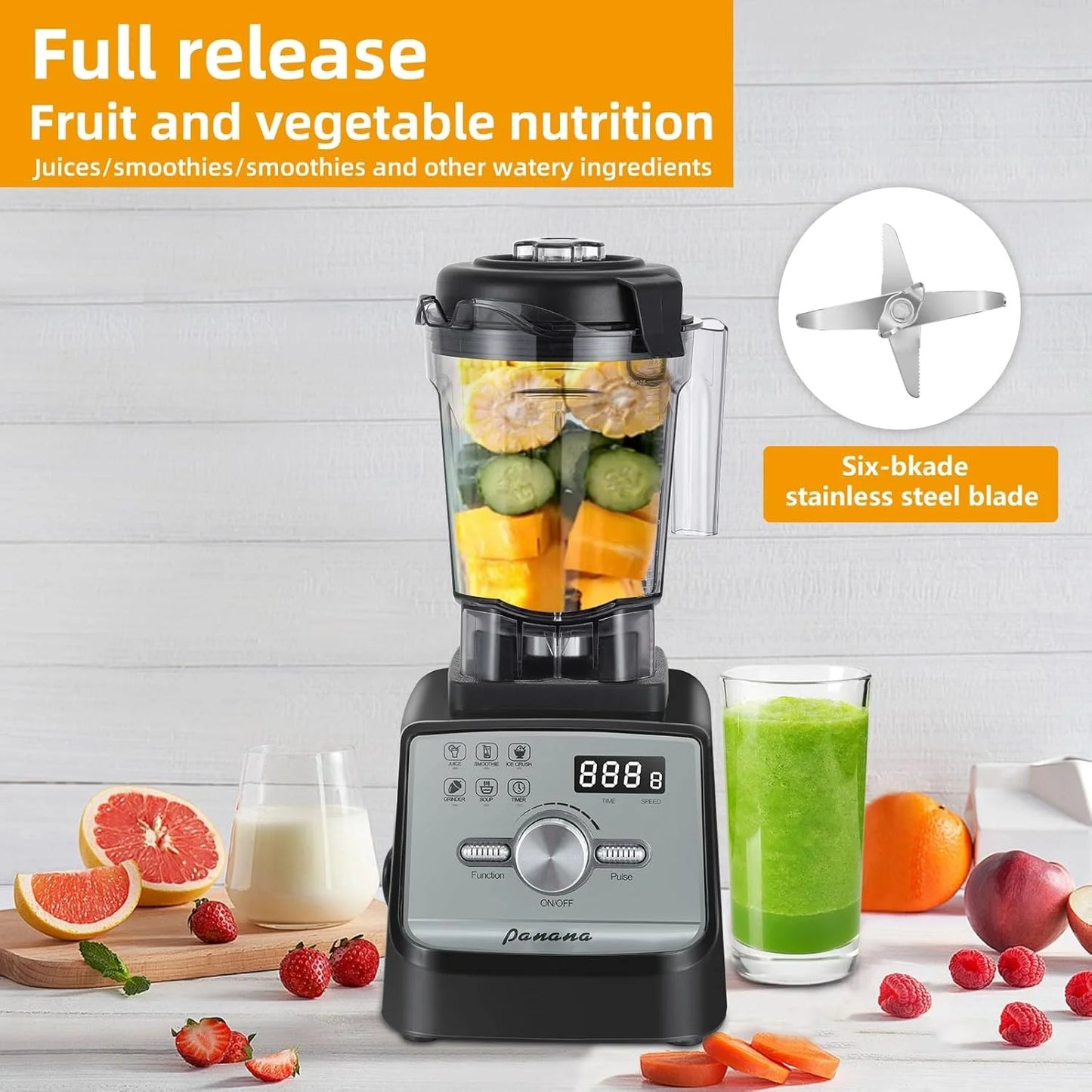 Professional Countertop Blender with 1400W Motor, 68Oz Capacity for Smoothies, Frozen Drinks, and Ice Crushing