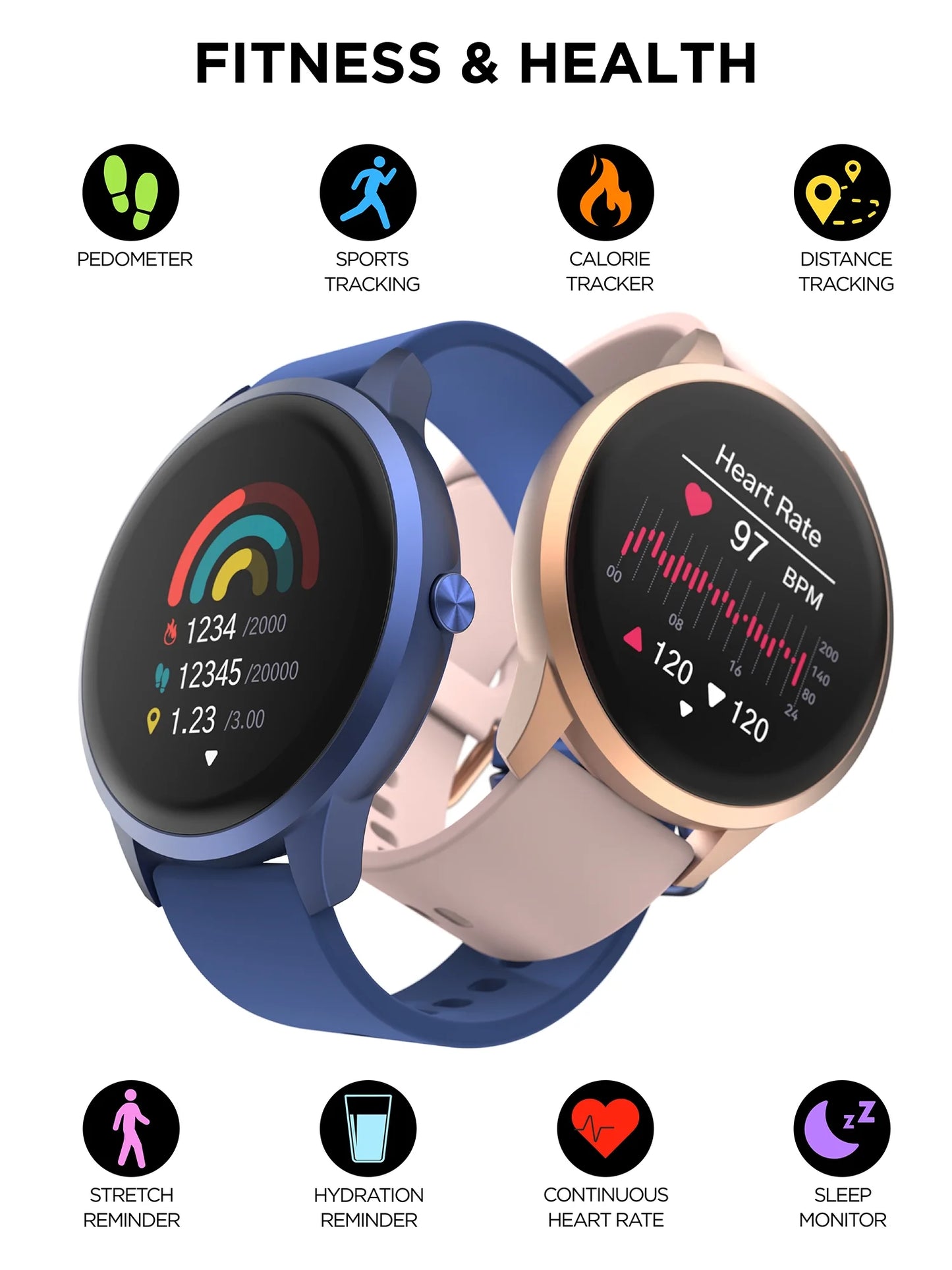 Elite 3 Unisex Adult Round Smartwatch with Black Silicone Strap