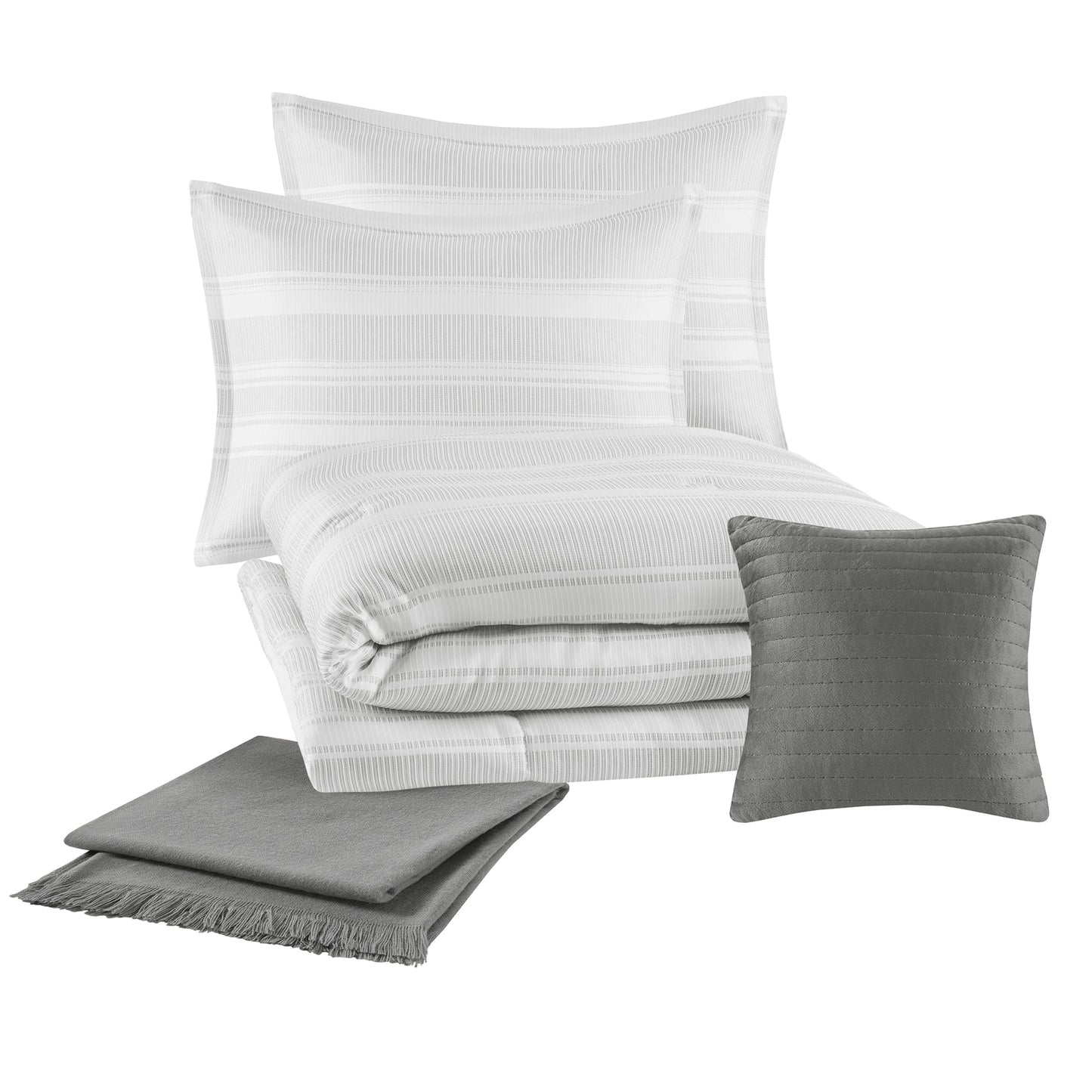 King Size 5-Piece Black and White Striped Comforter Set