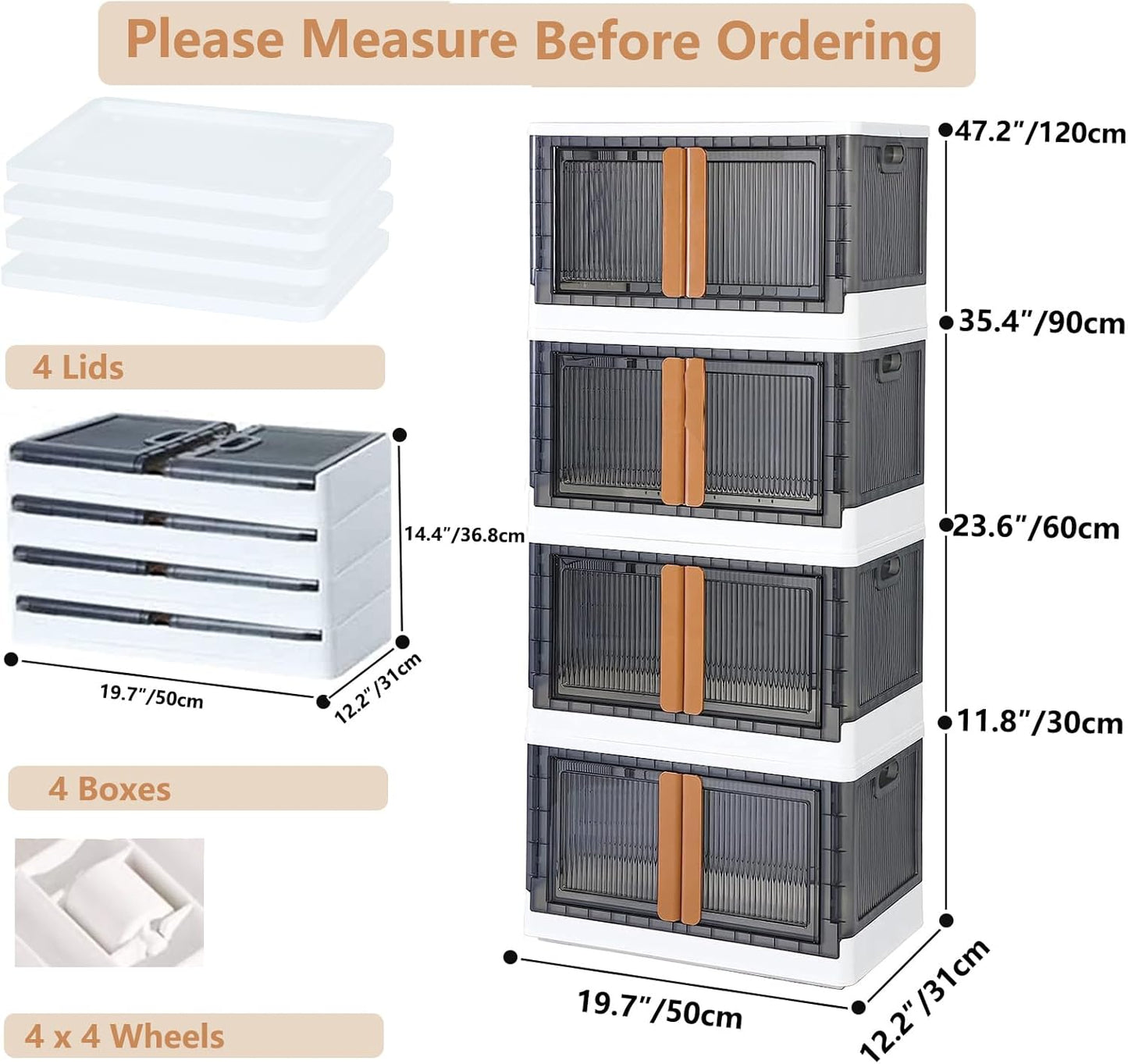 4 Packs Folding Box Storage Bins with Lids