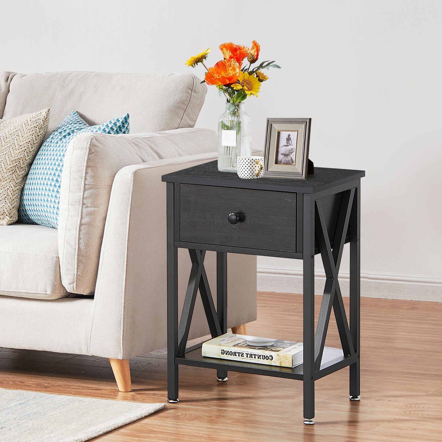 Transitional 3-Piece Queen Bedroom Set in Black and Rustic Brown Wood