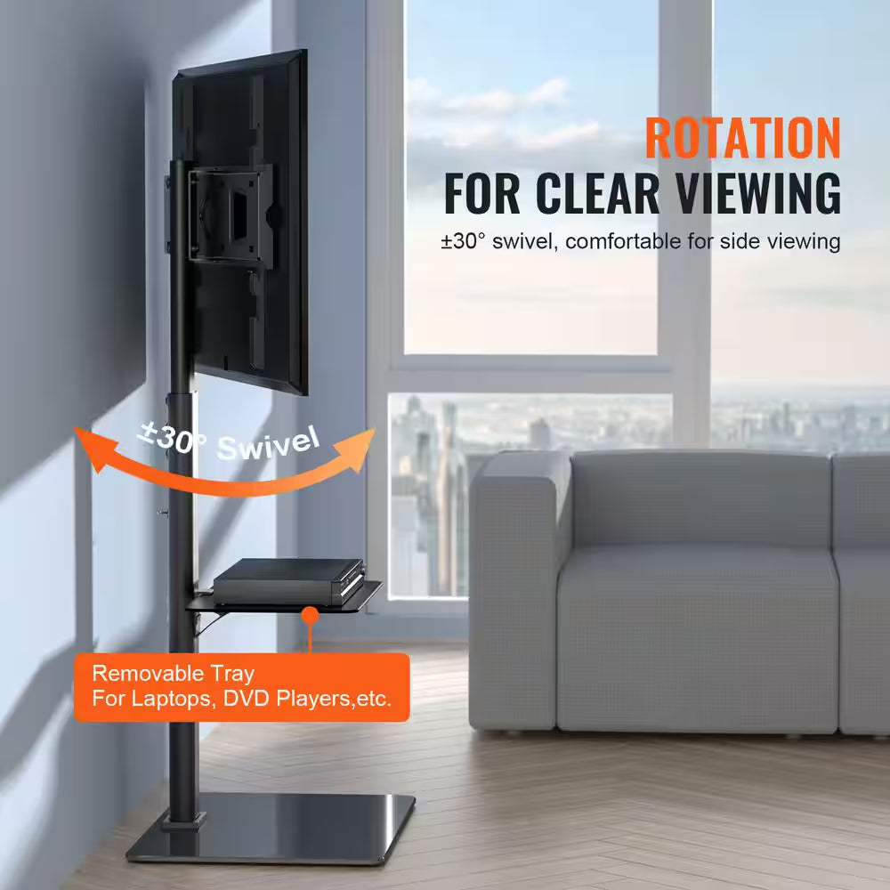 TV Stand Mount, Swivel Tall TV Stand for 32 In. to 65 In. Tvs, Height Adjustable Portable Floor TV Stand