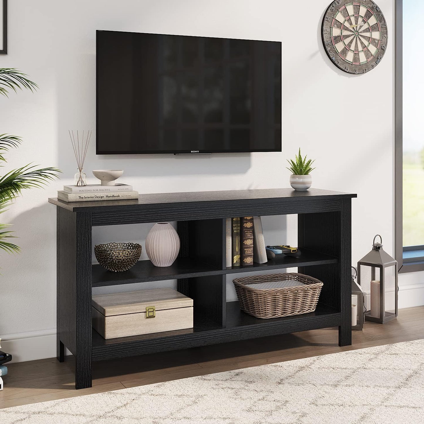 Black TV Stand for 50-Inch Television with Storage Shelves - Versatile Entertainment Center and Media Console for Living Room and Bedroom