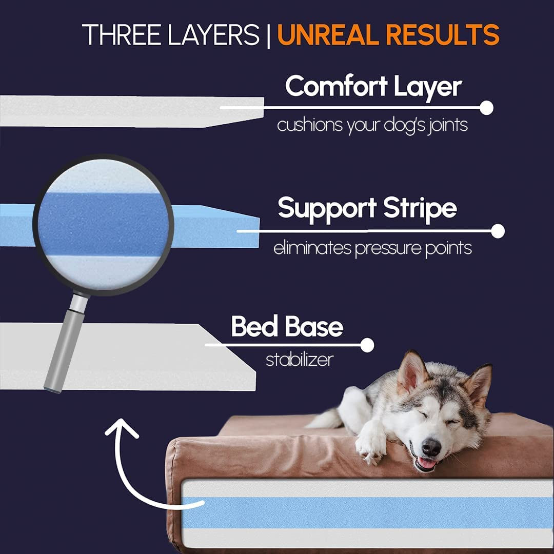 Barker Beds Sleek Dog Bed for Large Sized Dogs (Large, Burgundy) – 7" Thick Soft & Comfortable Orthopedic Cushion – Durable & Washable Microsuede Cover – Made in USA
