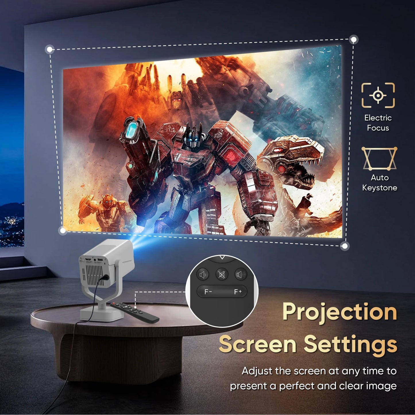 Mini Projector with Built-In Apps, WiFi and Bluetooth Connectivity, HD 1080P Video, and Android Operating System