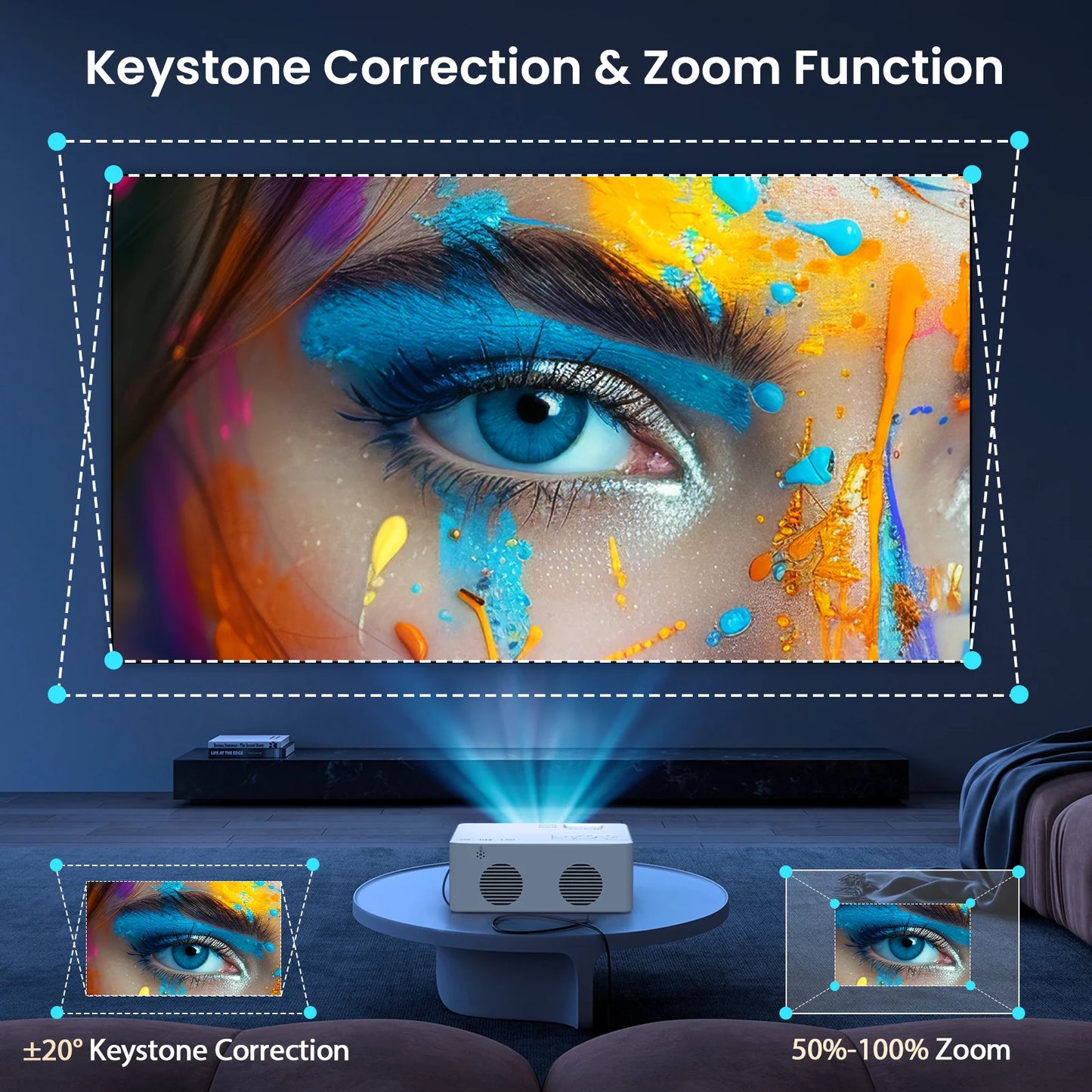 5G WiFi Projector with Bluetooth 5.2, HD 1080P Resolution, Supports Up to 250'' Display with HDMI Connectivity