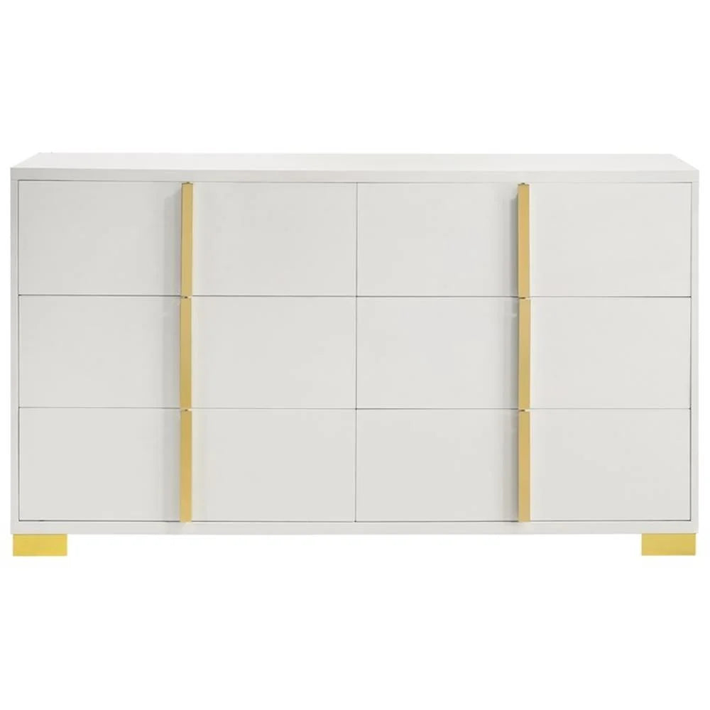 Contemporary 4-Piece Queen Bedroom Set in White and Gold by