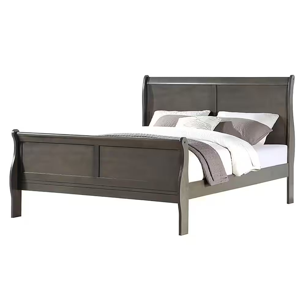 Louis Philippe Gray Wood Frame King Panel Bed with Low Profile Footboard