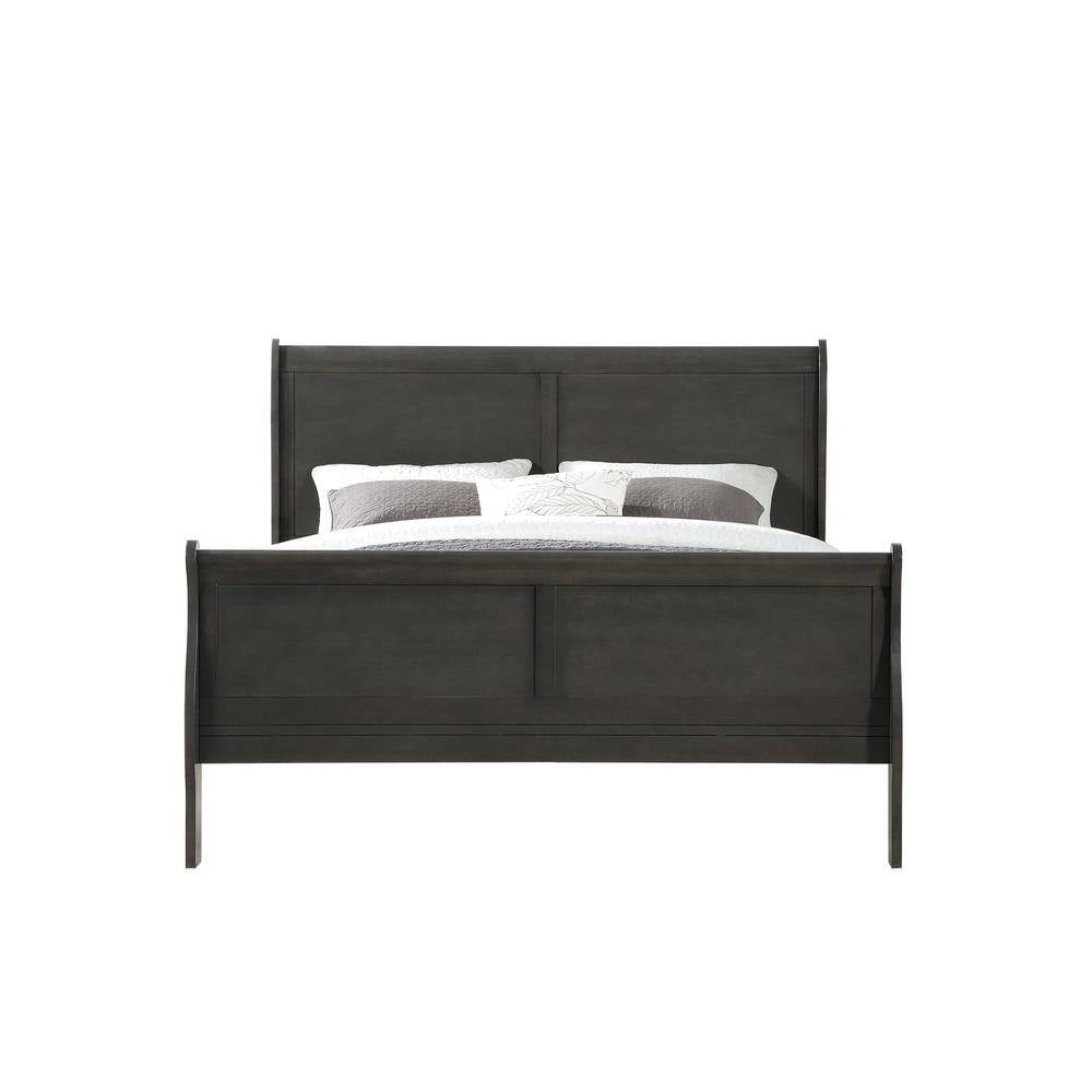 Louis Philippe Gray Wood Frame King Panel Bed with Low Profile Footboard