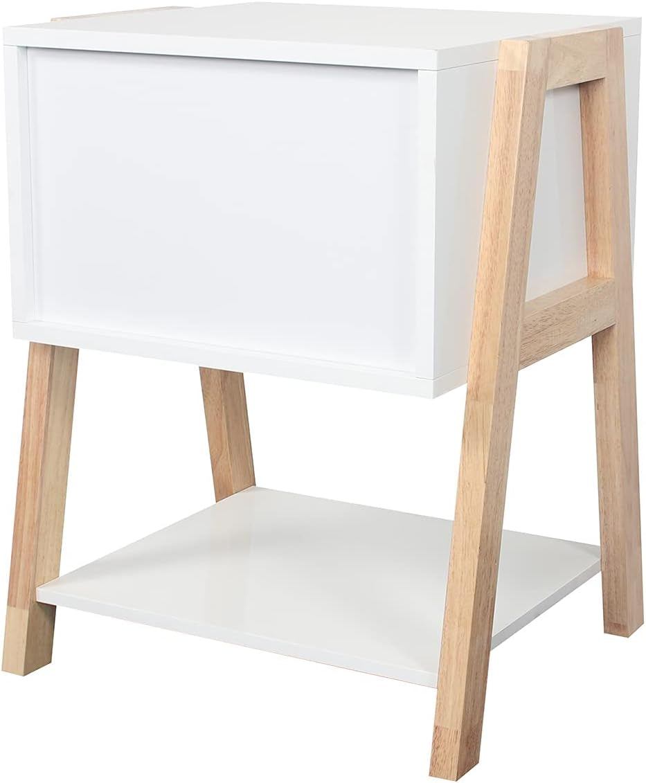 White Nightstand Set of 2 with Drawer Storage Shelves for Bedroom, Living Room, and Office