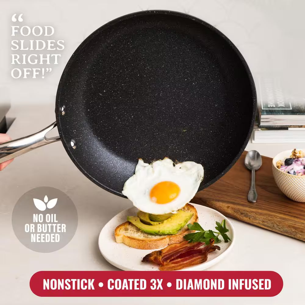 15-Piece Aluminum Ultra-Durable Non-Stick Diamond Infused Cookware and Bakeware Set in Black