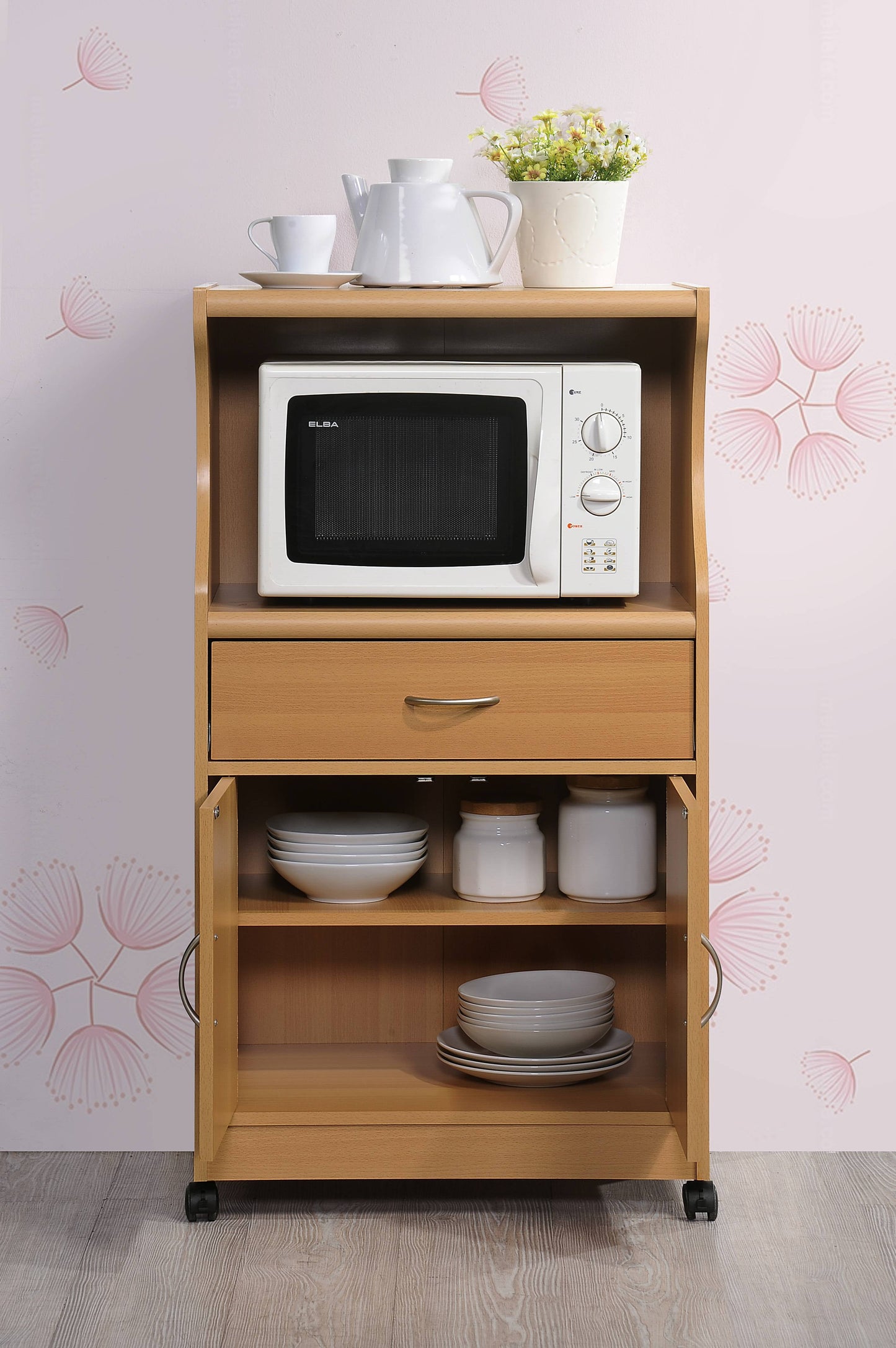 Beech Microwave Kitchen Cart