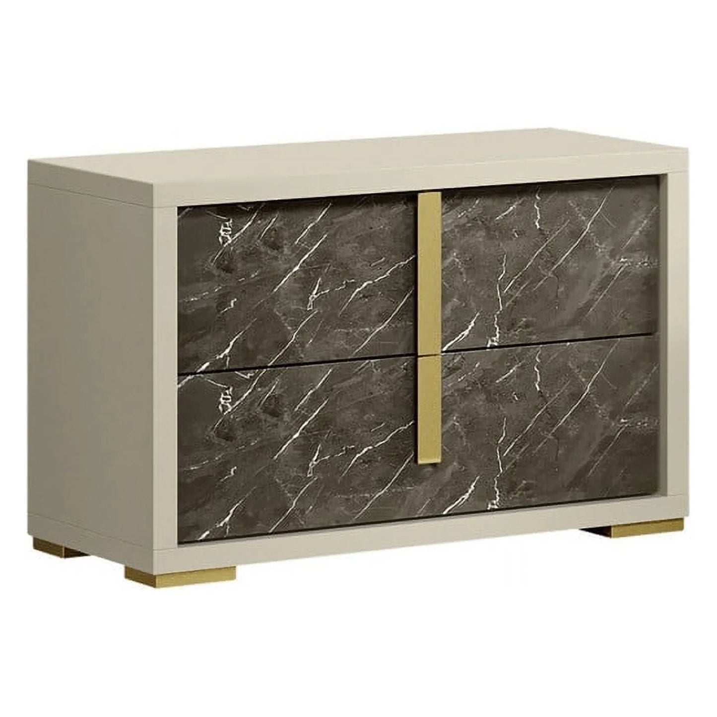 Sonia Premium King Size 5-Piece Bedroom Set in Pearl Lacquer and Gold