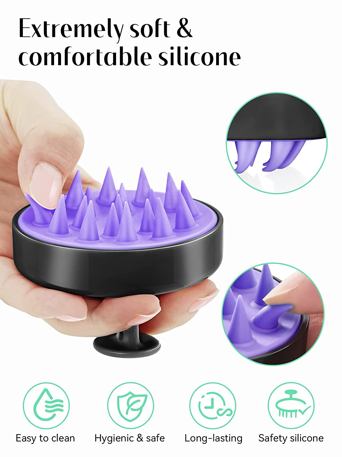 Silicone Scalp Massager and Shampoo Brush for Hair Growth, Exfoliation, and Dandruff Removal - Suitable for All Hair Types, Black