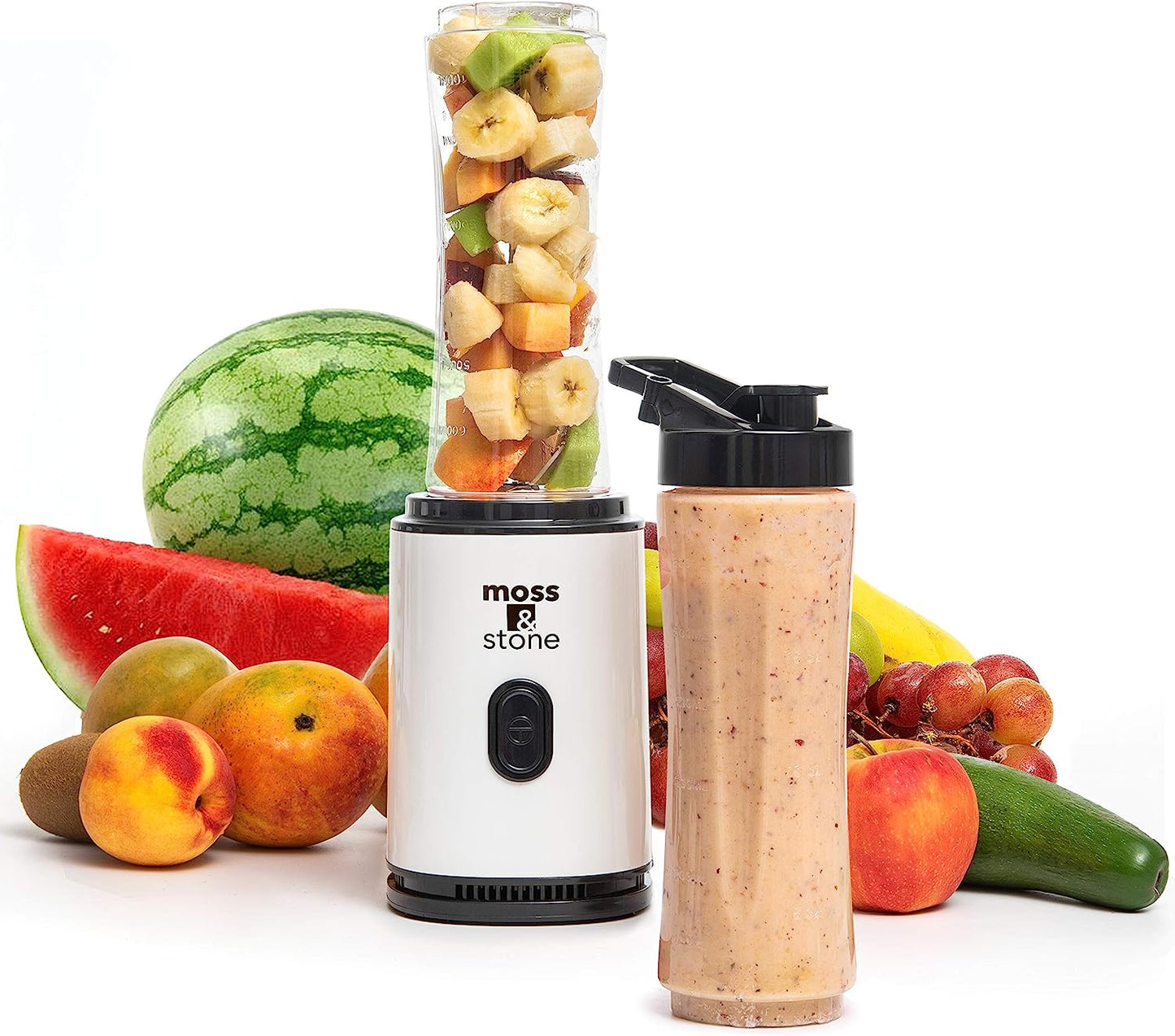 Personal Blender for Single Serve Shakes and Smoothies with Portable 20 Oz Travel Bottle - Mini Juicer in White and Black