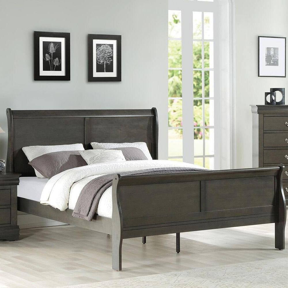 Louis Philippe Gray Wood Frame King Panel Bed with Low Profile Footboard