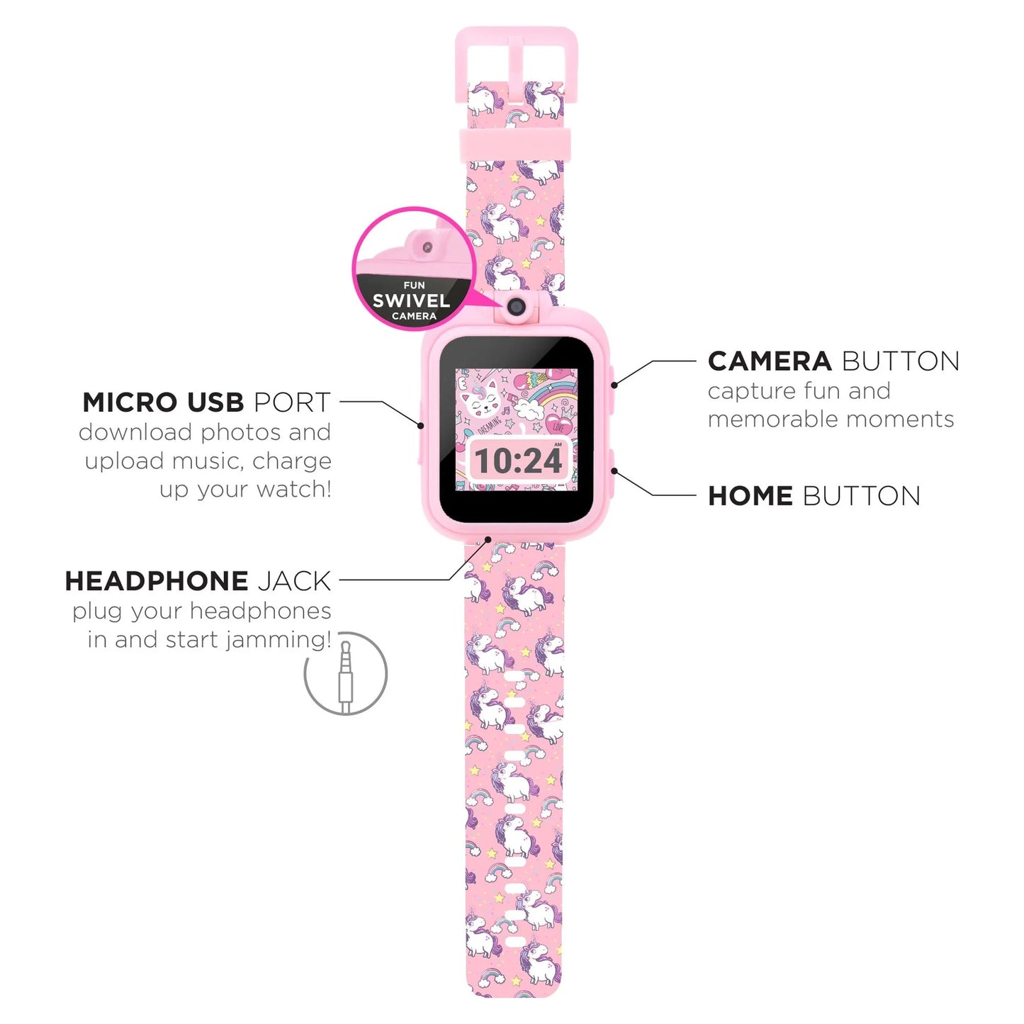 Girls' Earbuds and Smartwatch Set - Pink Unicorn Design