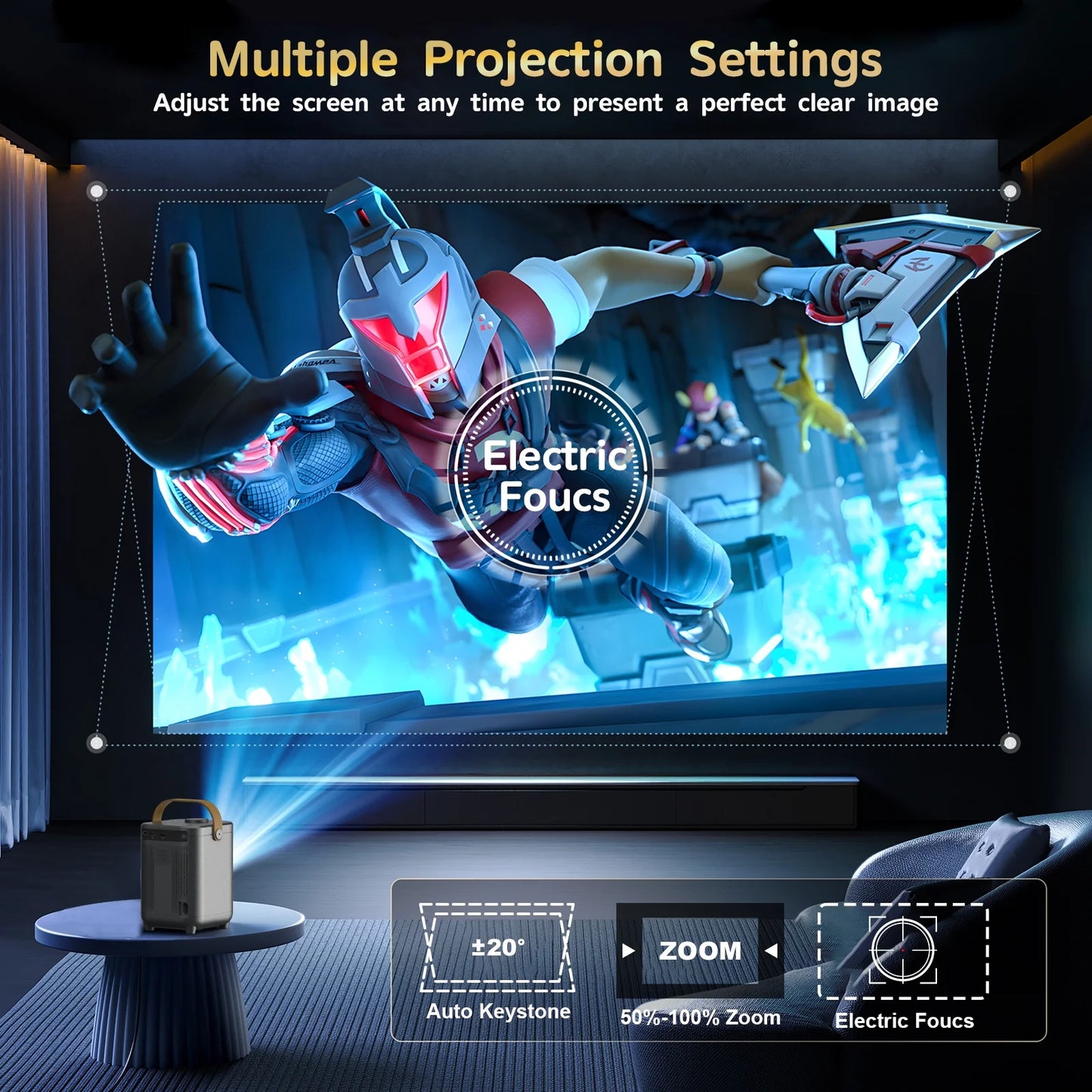 1080P Portable Projector with WiFi and Bluetooth Connectivity
