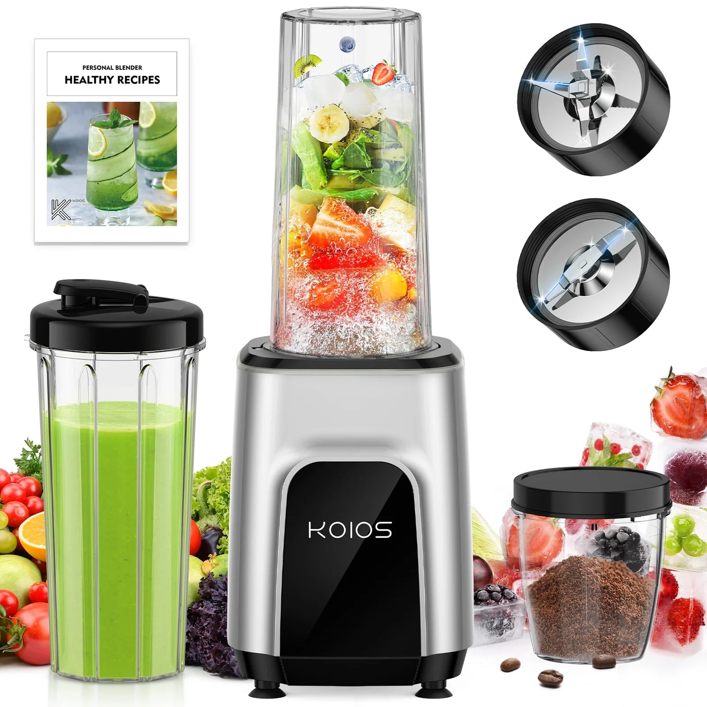 900W Professional Blender for Smoothies and Shakes with 2 Travel Cups and 1 Grinding Cup, Ideal for Ice Crushing and Frozen Beverages, BPA-Free