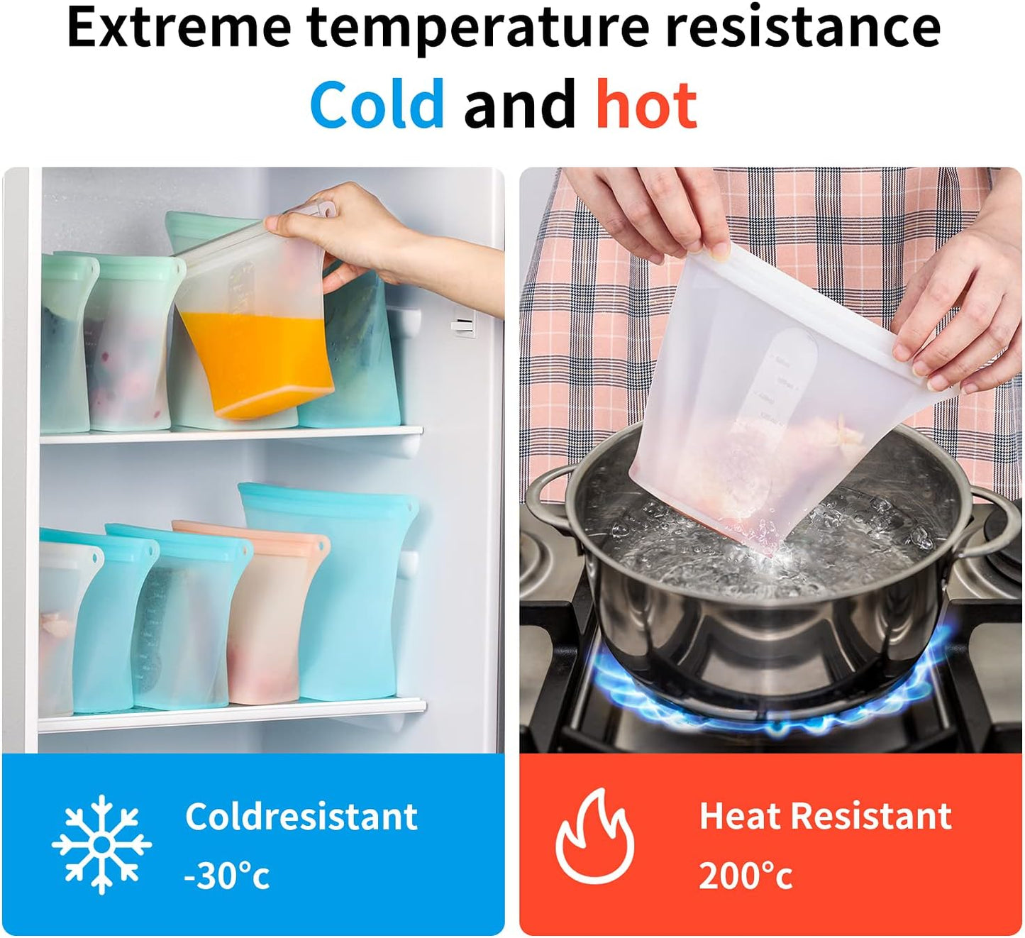 Reusable Silicone Food Storage Bags,Stand up Leakproof Zip Containers,Reusable Sandwich Bags,Non-Toxic,Bpa Free, Dishwasher Safe,Freezer-Safe,Easy to Clean(Set of 5)
