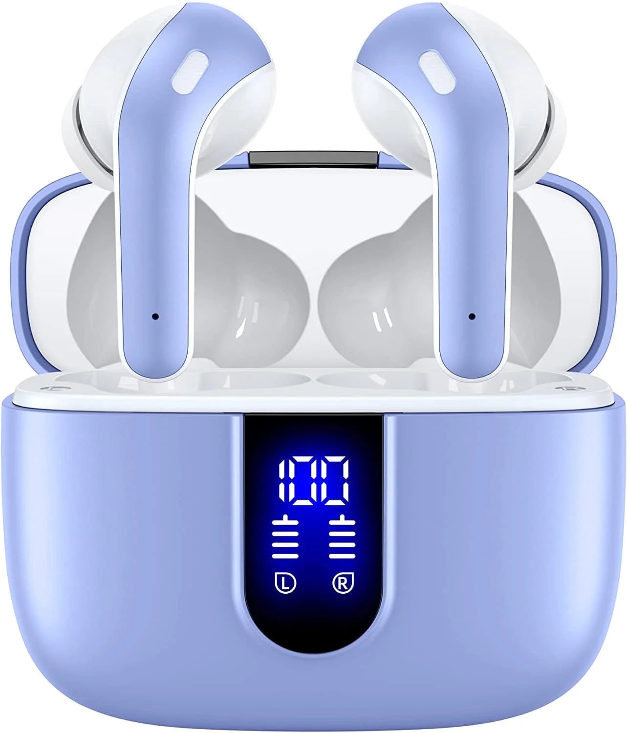 True Wireless Bluetooth Earbuds with 60 Hours Playback, LED Power Display, IPX5 Waterproof, Wireless Charging Case, and Built-in Microphone for TV, Smartphone, Laptop, and Sports