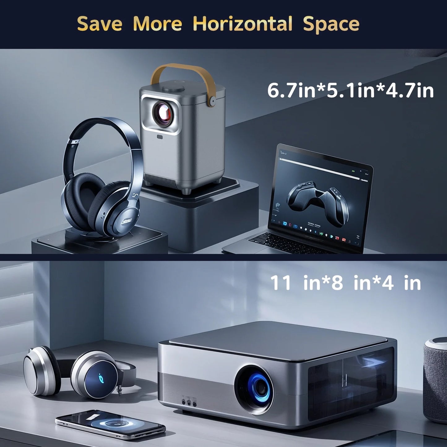 1080P Portable Projector with WiFi and Bluetooth Connectivity