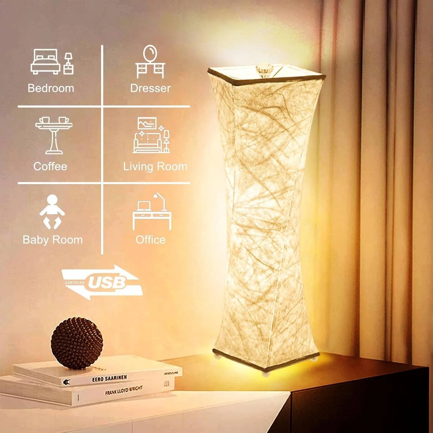 Contemporary Fabric Table Lamp Set of 2 with Dimmable 3-Color Temperature, White Shade, USB Charging for Bedroom and Living Room