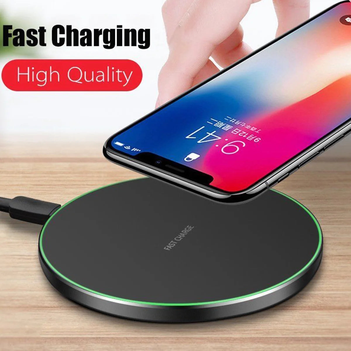 Qi-Certified 10W Fast Wireless Charging Pad for iPhone and Android Devices