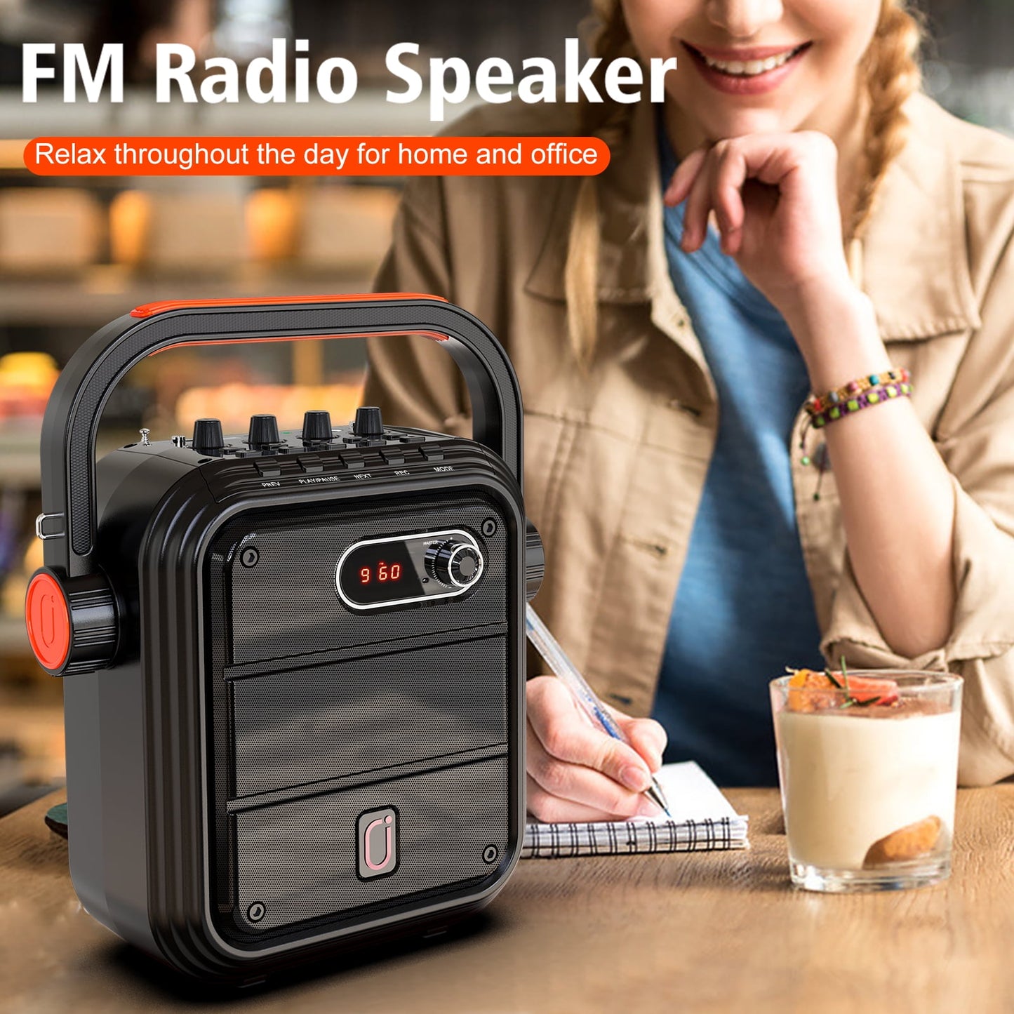 Portable Wireless Speaker with FM Radio with 2 Microphone