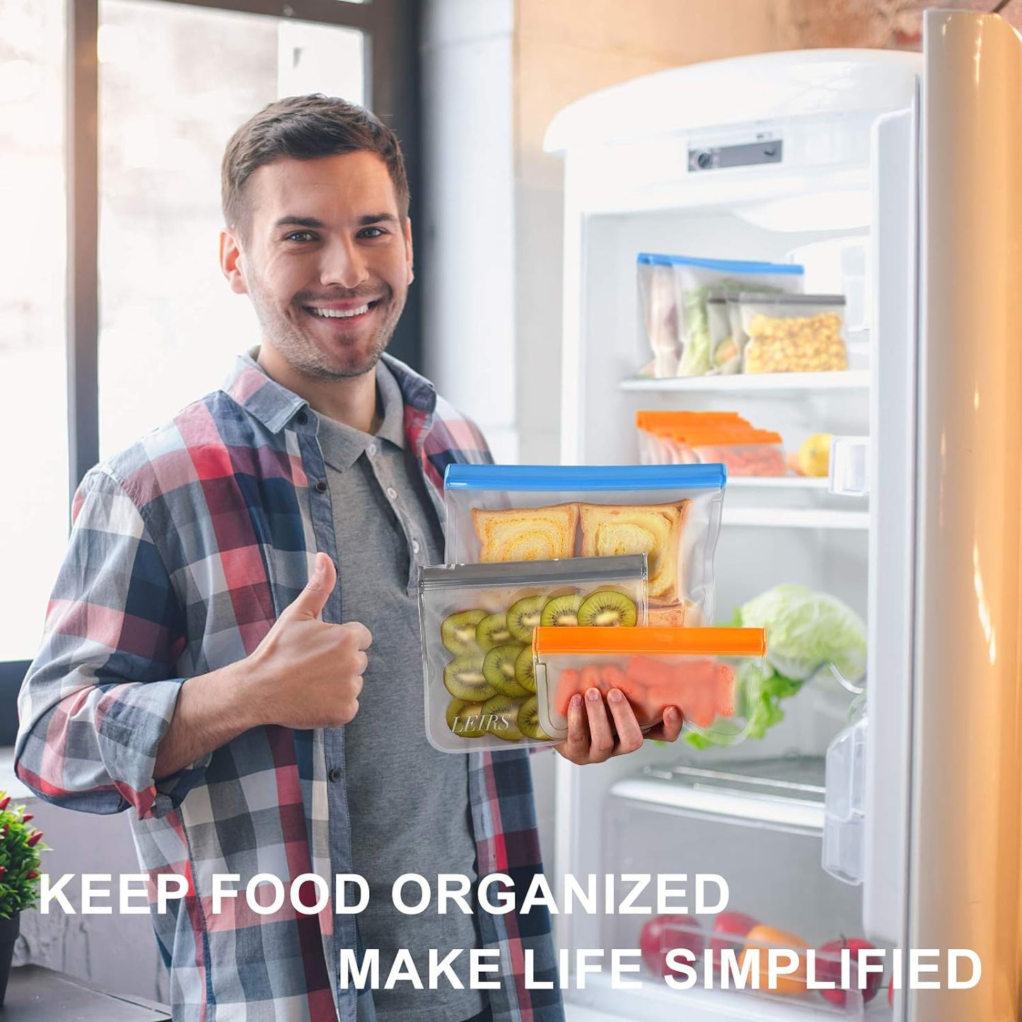 Premium Dishwasher-Safe Reusable Storage Bags - 10 Pack, Extra Thick Leakproof Silicone Freezer and Lunch Bags, BPA-Free for Food Storage, Marinating Meat, Fruits, Cereals, Sandwiches, and Snacks