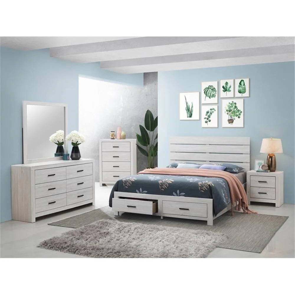 Brantford Coastal White 4-Piece Queen Bedroom Set with Storage