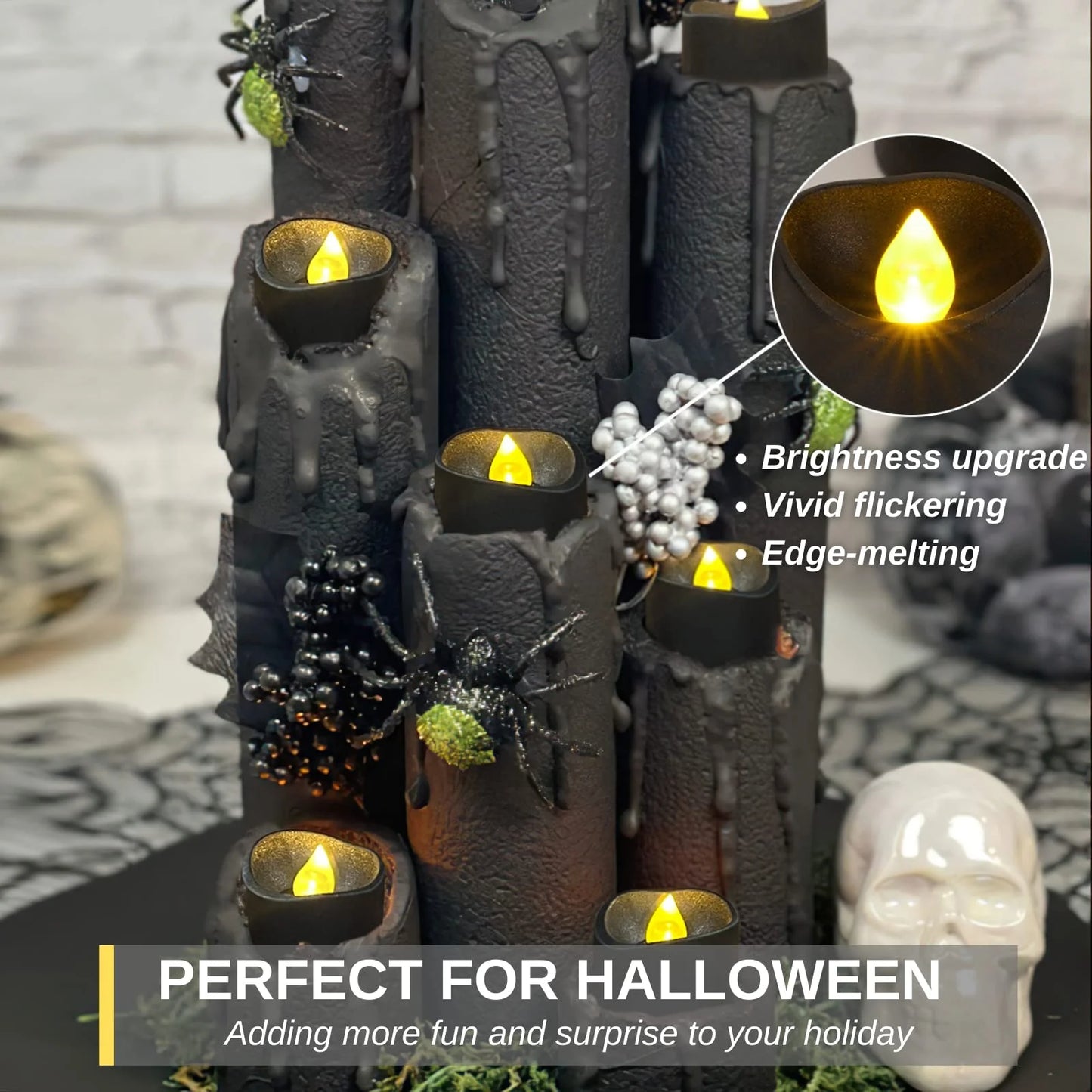 24-Pack Battery Operated Black Tea Light Candles for Halloween and Holiday Decor