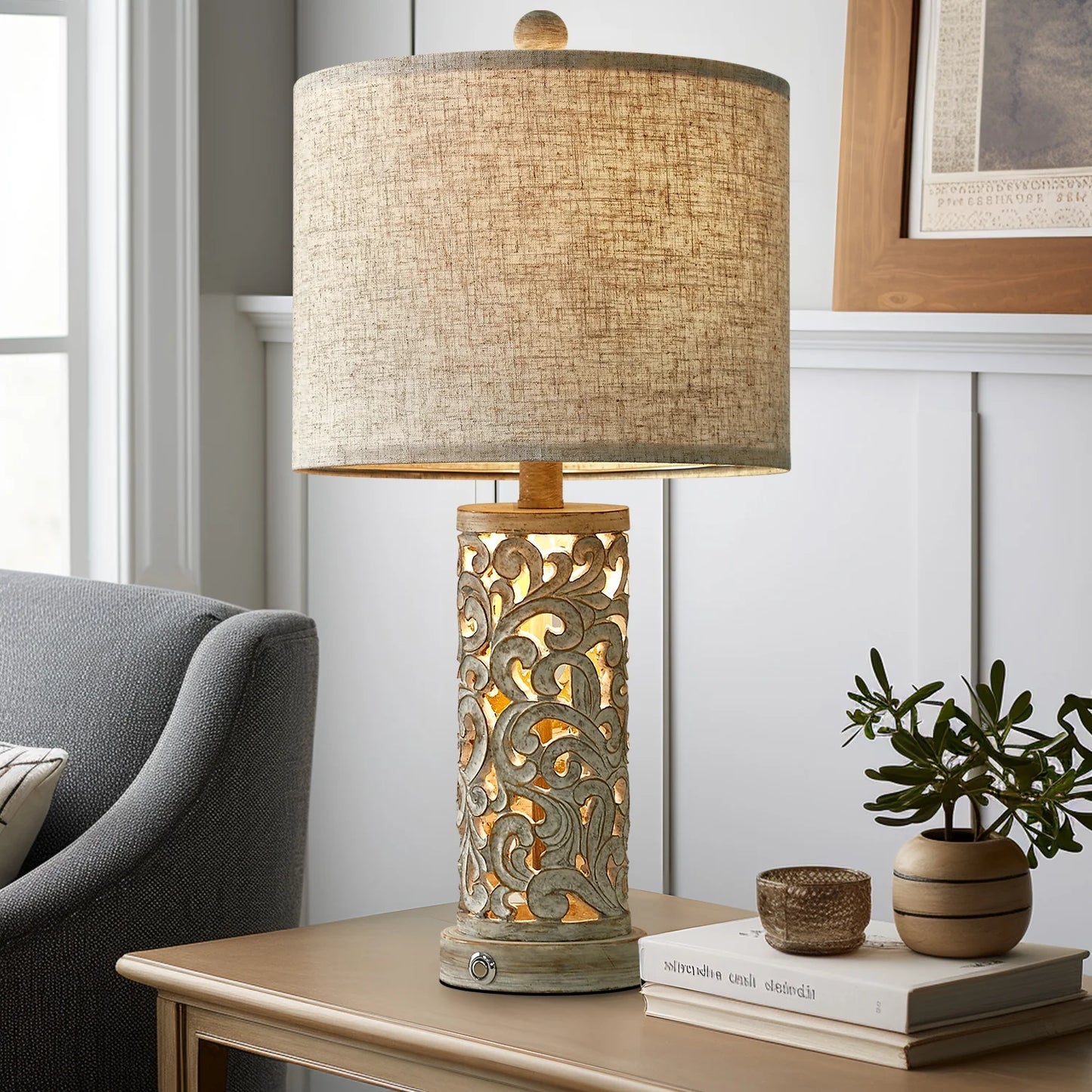 Set of 2 Dimmable 22" Farmhouse Touch Table Lamps with USB Ports for Living Room and Bedroom (Bulbs Included)