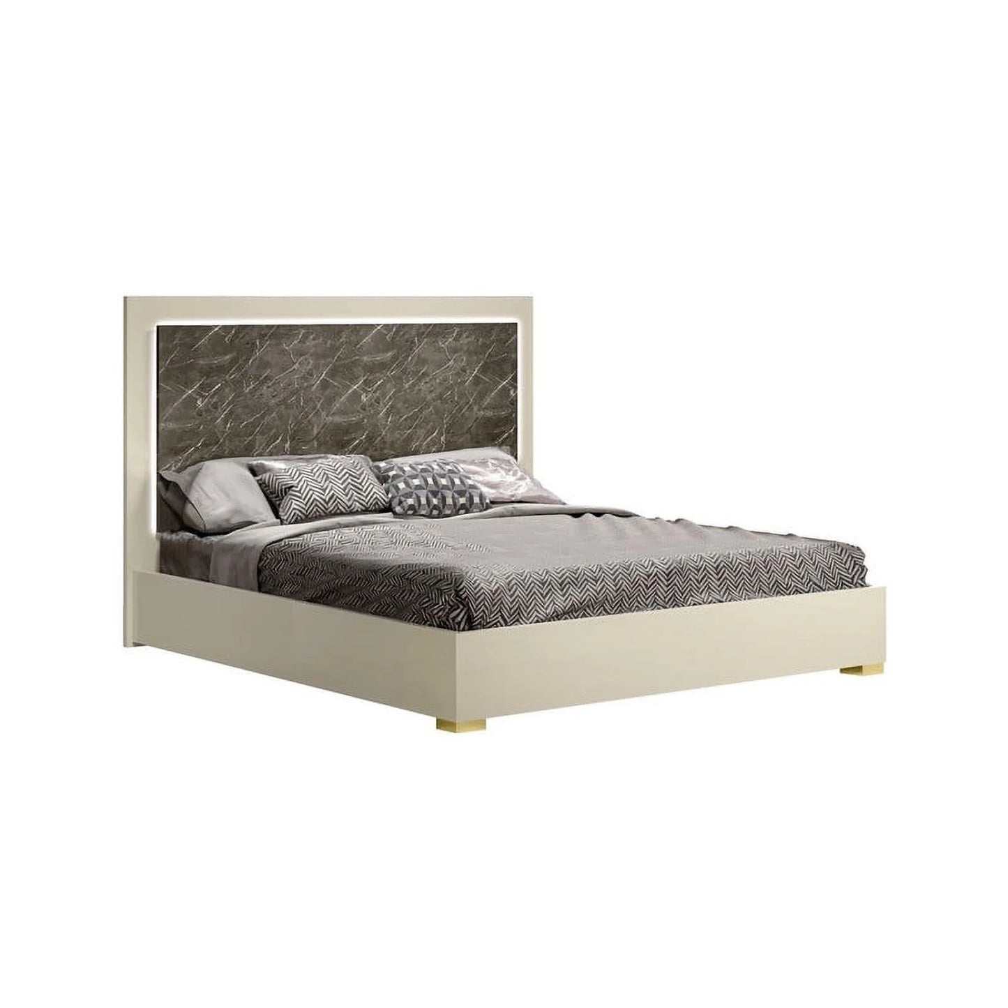 Sonia Premium King Size 5-Piece Bedroom Set in Pearl Lacquer and Gold
