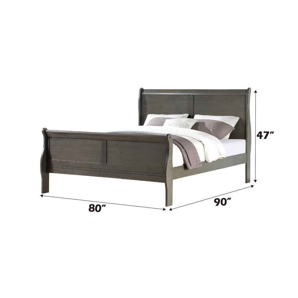 Louis Philippe Gray Wood Frame King Panel Bed with Low Profile Footboard