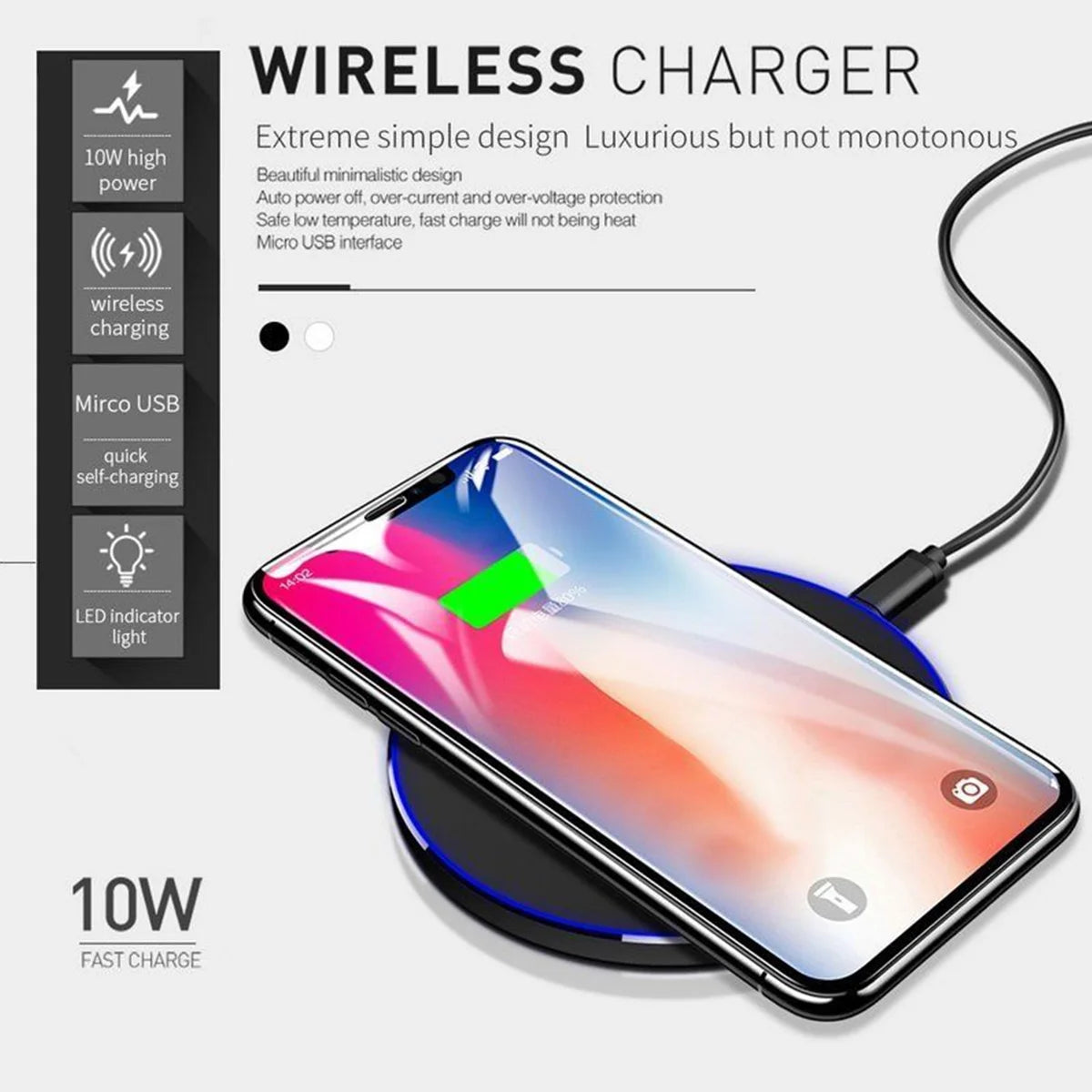 Qi-Certified 10W Fast Wireless Charging Pad for iPhone and Android Devices