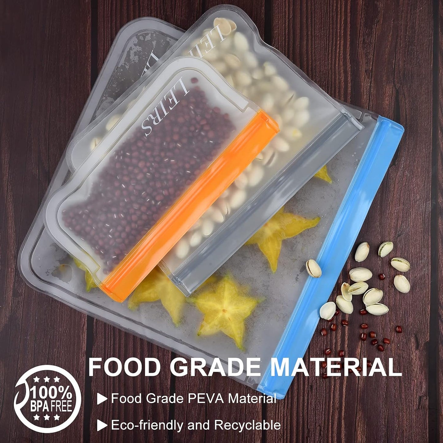 Premium Dishwasher-Safe Reusable Storage Bags - 10 Pack, Extra Thick Leakproof Silicone Freezer and Lunch Bags, BPA-Free for Food Storage, Marinating Meat, Fruits, Cereals, Sandwiches, and Snacks