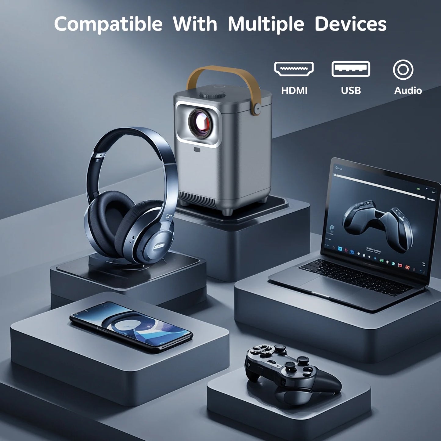 1080P Portable Projector with WiFi and Bluetooth Connectivity