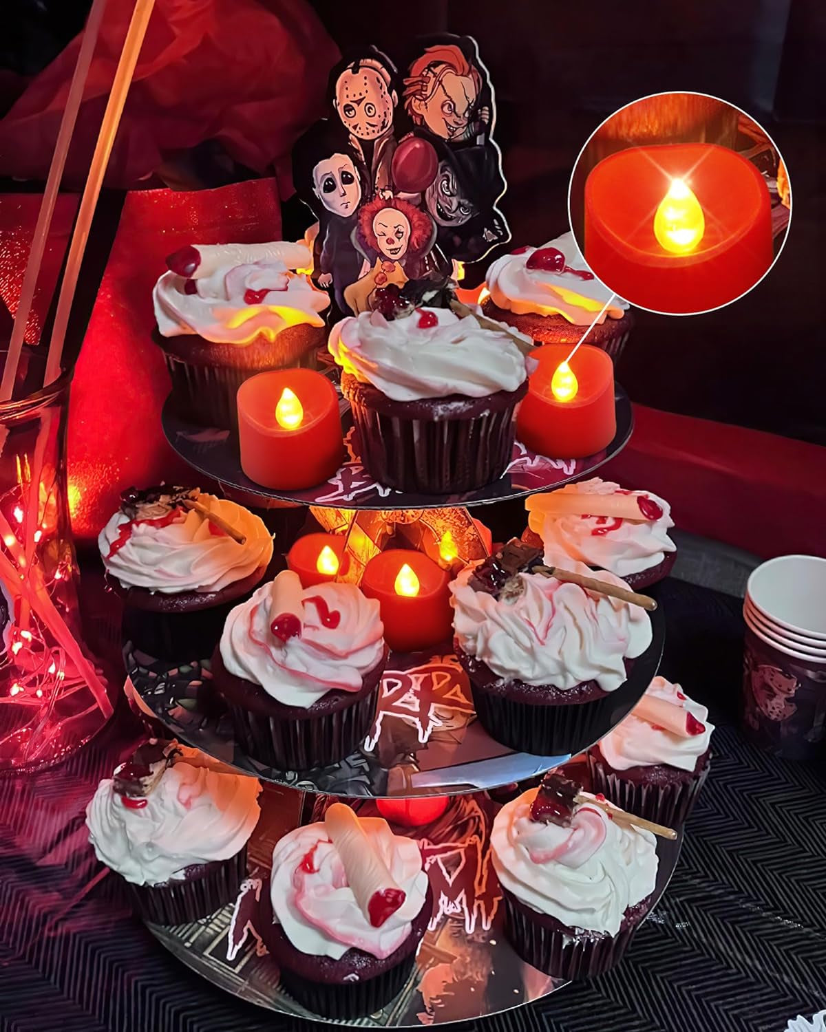 Red Battery-Operated Tea Light Candles, 200+ Hour Flameless Flickering LED Tealights for Events and Celebrations, 24-Pack